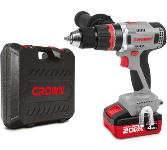 Дрель акк CROWN CT21090HMX-4 BMC (20В, 2х4,0А/ч Li-ION, БЗП13мм метал, 75Нм, кейс, бесщеточный двига