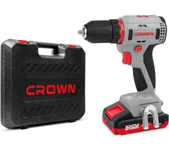 Дрель акк CROWN CT21091HX-2 BMC (20В, 2х2,0А/ч Li-ION, БЗП13мм, 55Нм, кейс, бесщеточный двигатель)