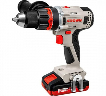 Дрель акк бесщет. CROWN CT21090HMX-2 BMC (B3+, 20В, 2акк*2,0Ач, Li-ion, 75Нм, 0-500/0-2000об/мин, БЗП металл.13мм, КЕЙС, ЗУ, поясная клипса)