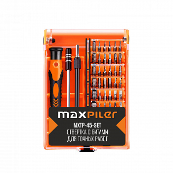 Набор бит и головок для точных работ с рукояткой MAXPILER MXTP-45-SET (45 шт, 2 адаптера, кейс)