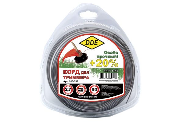 Леска триммерная в блистере DDE "Hard line" (круг армированный) 2,7 мм х 90 м  910-539
