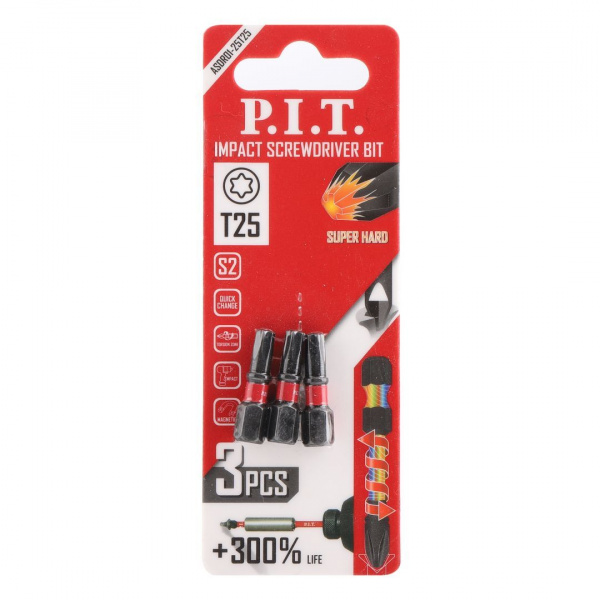 Биты ударные P.I.T. T25x25 мм 3 шт в уп.(ASDR01-25T25)