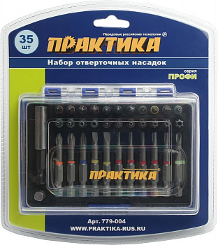 Набор бит Практика "Профи"  35шт, 25 и 50мм, PH, PZ, SL, Hex, Torx, Tri-Wing,  60 мм, кассета 779-004