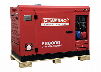 Электростанция дизельная Powerac Industrial  PR8000 Diesel (PR11000DSE-3EP)трехфазн.(7,5/8кВт,220/380В,668см3,15,2л.с.,бак15л,МЕДЬ,ЭЛСТАРТ, 199кг)