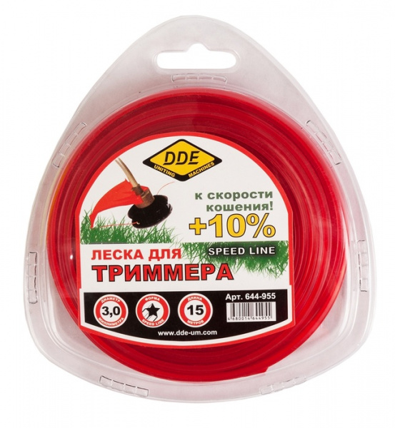 Леска триммерная в блистере DDE "Speed line" (звезда) 3,0 мм х 15 м, красный 644-955