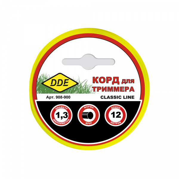 Леска триммерная в блистере DDE "Classic line" (круг) 1,3 мм х 12 м, желтый 908-900