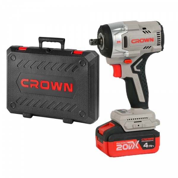 Гайковерт акк бесщет. уд. CROWN CT22062HX-4 BMC 20В B3+,2х4.0Ач,0-2800 об/мин,0-3200 уд/мин, 1/2", 5