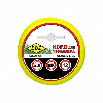 Корд трим.  2,0* 12м круг в блистере DDE "Classic line" желтый  908-924