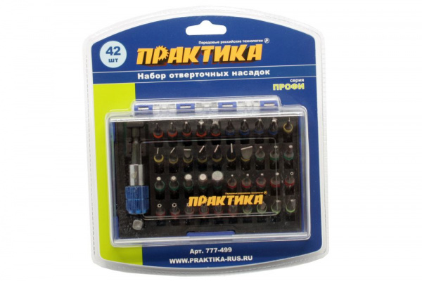 Набор бит Практика "Профи"  42шт, 25 мм, PH, PZ, SL, Hex, Torx, Tri-Wing,  60 мм, кассета 777-499