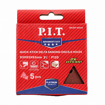 Лист шлифовальный дельтовидный P.I.T. ADVANCE 93x93x93 мм, P120, 6 отв., 5 шт. (APLS07-E0120)