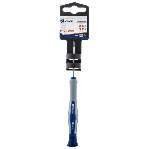 Отвертка для точных работ КОБАЛЬТ Ultra Grip PH 0х50мм CR-V, 2комп рукоятка (1шт.) подвес 245-268