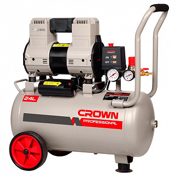 Компрессор безмасляный CROWN CT36160 210 л/мин,24 л.ресивер, 8 бар, 1,3 кВт/1,8 л.с, 2800 об/мин, вес 22,3 кг, картон.