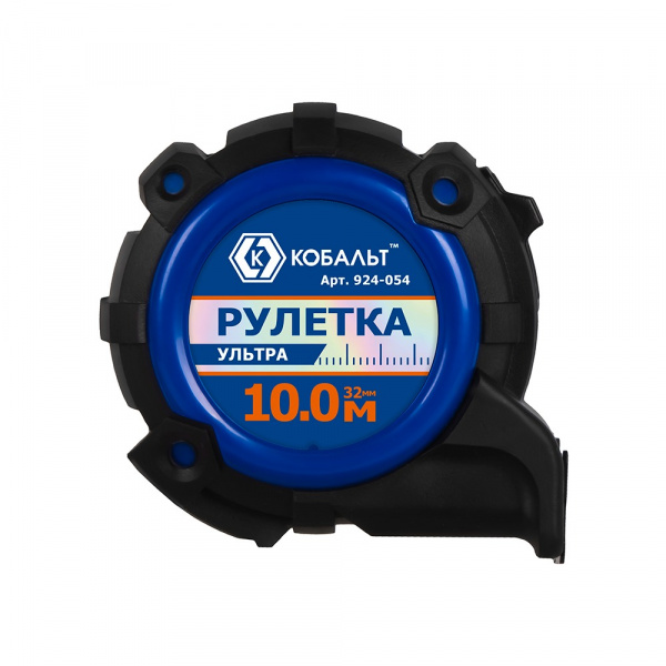 Рулетка КОБАЛЬТ УЛЬТРА 10м х 32мм, обрезиненный корпус, нейл. покр. ленты 0.13 мм, широк. магнит, тр