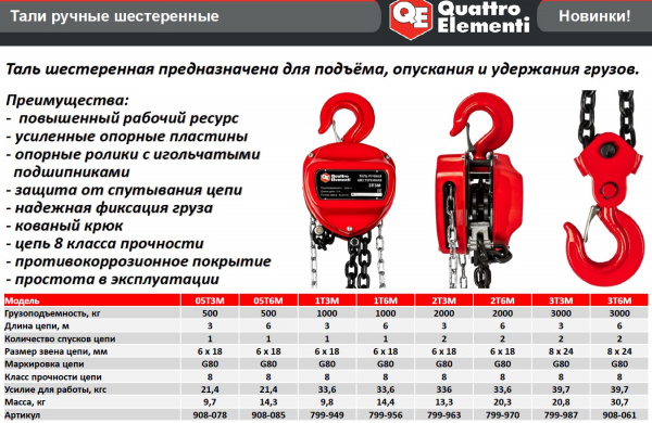 Таль ручная шестеренная QUATTRO ELEMENTI 1T6M 799-956
