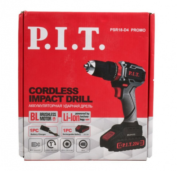 Дрель акк P.I.T. PSR 18-D4 Promo (20В, 1 Li акк 1,5 Ач, 40Нм,ударн, фикс. шпинд, кор)