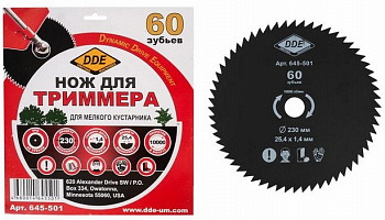 Диск для триммера 230 DDE WOOD CUT 60 зубов.230 х 25,4мм (толщина = 1,4 мм) 645-501
