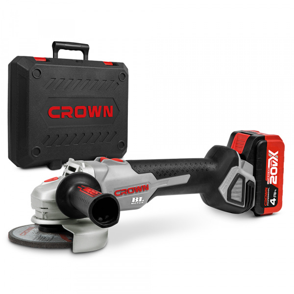 Шлифмашина угл акк CROWN CT23001-125HX-4 BMC (20В, 125мм,2х4,0А/ч Li-Ion, кейс,бесщеточный двигатель