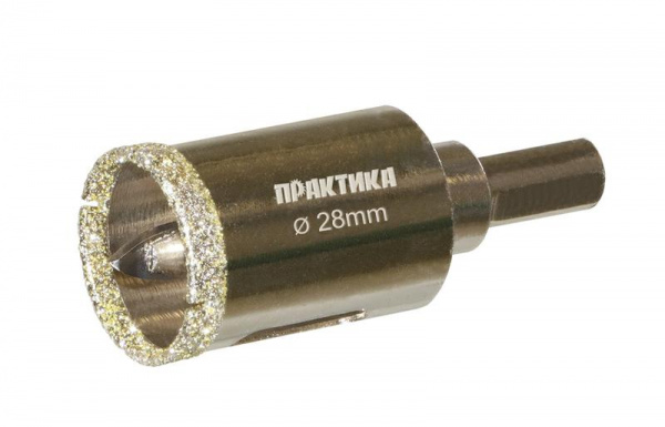 Коронка алмазная ПРАКТИКА "Профи" по керамограниту/керамике 28х70мм, пилотное сверло, (1шт) блистер