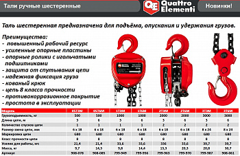 Таль ручная шестеренная QUATTRO ELEMENTI 05T6M  0,5т 6м  908-085