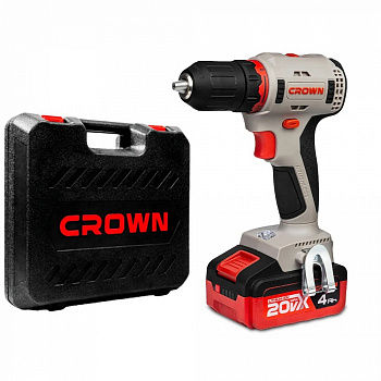 Дрель акк бесщет. CROWN CT21091HX-2 BMC (B3+, 20В, бесщет.двиг., 2акк*4,0Ач, Li-ion, 0-420/0-1400, БЗП 13мм, 55Нм, КЕЙС, ЗУ, поясная клипса)