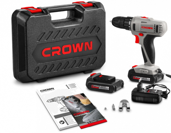 Дрель акк CROWN CT21055L BMC (14,4В, 2х1,5А/ч Li-ION, БЗП10мм, 0-400/0-1400, 19Нм, кейс)