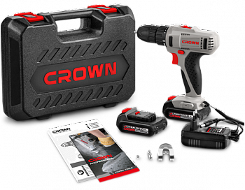 Дрель акк CROWN CT21052LH BMC (12В, 2акк*1,5Ач, Li-ion, 25Нм, БЗП 10мм, 2 скор.,0-400/0-1400, КЕЙС, ЗУ, поясная клипса)