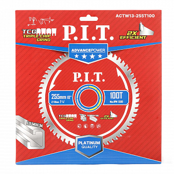 Диск пильный 255x30x2.4 P.I.T. 100T Carbide, зуб TCG 5° по алюминию (ACTW13-255T100)