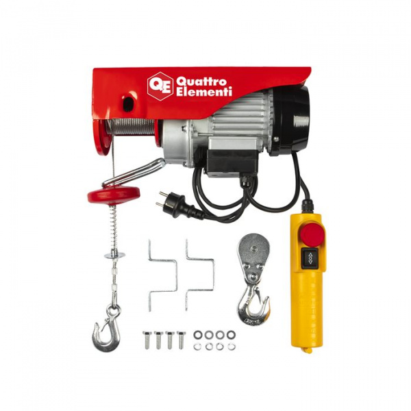 Таль электрическая QUATTRO ELEMENTI TL-250 (550Вт, 125/250кг, трос 12м, блок полиспаст в компл.) 793