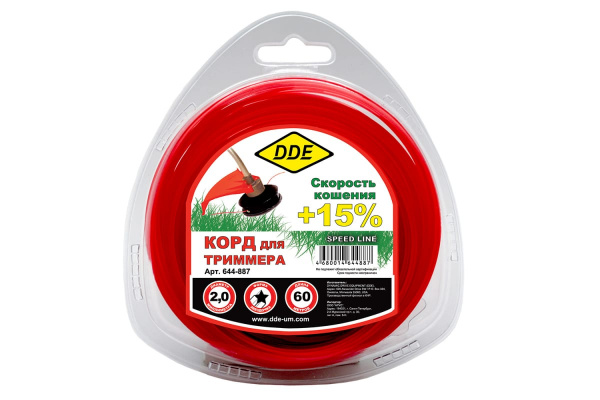 Леска триммерная в блистере DDE "Speed line" (звезда) 2,0 мм х 60 м, красный 644-887