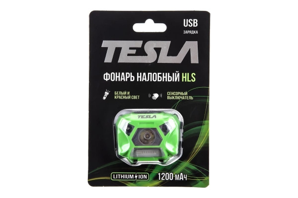 Фонарь налобный TESLA HLS (3Вт, 140 люмен, литиевый аккумулятор, сенсор, красный свет)
