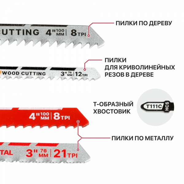 Набор пилок для лобзиков P.I.T. ADVANCE 5 шт, дерево/металл/фигурный рез, блистер (AJSB01-005B)