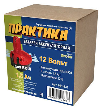 Аккумулятор Практика 12В 1,5А/ч Ni-Cd д/BOSCH коробка 031-631