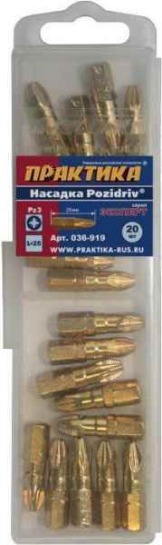 Бита отверточная ПРАКТИКА ."Эксперт"   PZ-3 х 25мм Tin (20шт), кассета 036-919