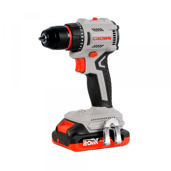 Дрель акк бесщет. CROWN CT21131HMX-2 BMC 20В 2х2.0Ач, 450/1850 об/мин, металл.БЗП 10 мм, 30/50 Нм, с