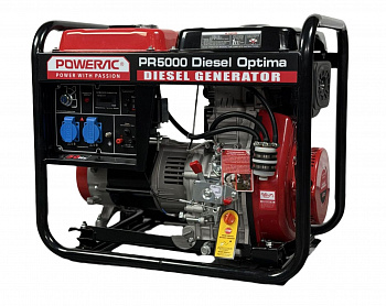 Электростанция дизельная Powerac PR5000 Diesel Optima (PR6500D) (4,6/5,0кВт, 220В, 418см3, 8,5 л.с., бак 13л, МЕДЬ, ручной старт, колеса, 94кг)