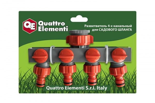 Разветвитель QUATTRO ELEMENTI 4-х канальный, внутр. резьба 3/4" и 1", пластик 248-405