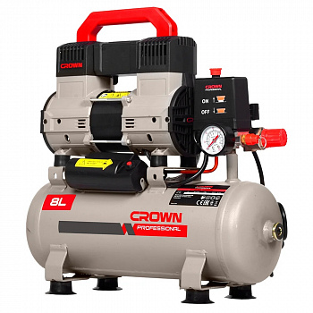 Компрессор безмасляный CROWN CT36159 161,7 л/мин,8 л.ресивер, 8 бар,  0,75 кВт/1,0 л.с, 2870 об/мин, вес 13,6 кг, картон.