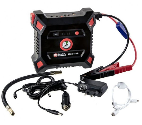 Пусковое устройство QUATTRO ELEMENTI Nitro 15 Air  (12В, 15000 мАч, 600 А,  Компрессор, USB, LCD