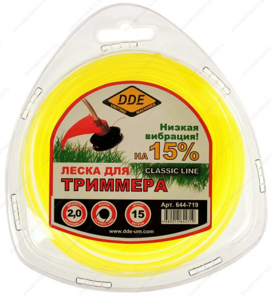 Леска триммерная в блистере DDE "Classic line" (круг) 2,0 мм х 15 м, желтый 644-719