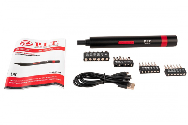 Отвертка акк P.I.T. PES3.6P-24A (2Нм, 1.3Ач, биты 23шт, USB заряд)