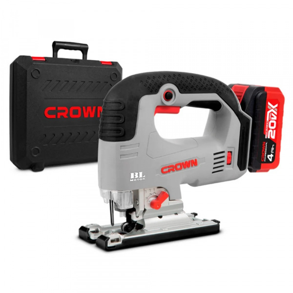 Лобзик акк CROWN CT25003HX-4 BMC (20В, пропил 85мм, 2акк4А/ч, Li-Ion, ЗУ, КЕЙС, бесщеточный двигател
