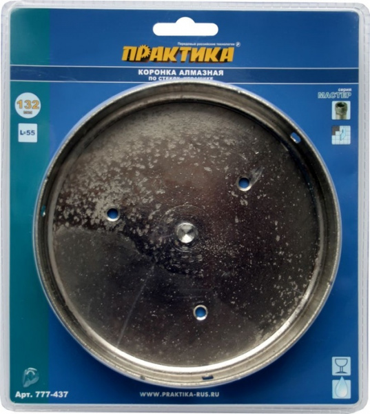 Коронка алм.Практика "Мастер"по стеклу и керамике 132мм блистер 777-437
