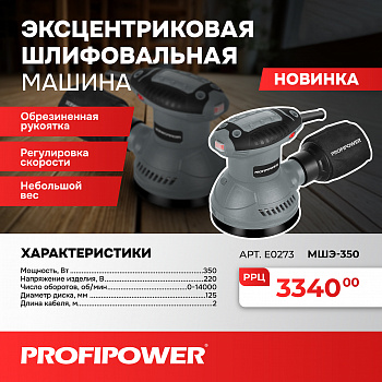 Шлифмашина экс Profipower МШЭ-350 (125мм, 350Вт, 0-14000 об/мин, рег.об., коробка) E0273  (10)