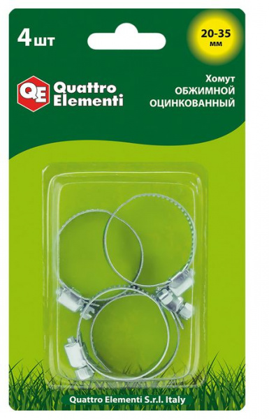 Хомут обжимной QUATTRO ELEMENTI  20-35 мм, оцинкованный, 4 шт в блистере