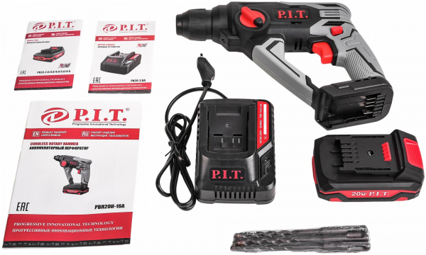 Перфоратор акк P.I.T. PBH20H-16A SOLO (20В, 1,2Дж, 2 режима, макс.бур 16мм, sds-plus, БЕЗ АКК и ЗУ,