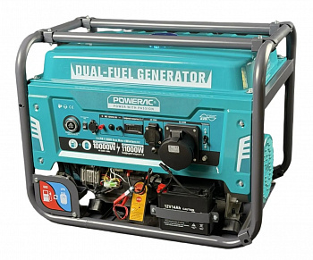 Электростанция гибрид. бенз/газ Powerac Eco Max PR11000 «Winter» 2 в 1 (10/11кВт, 220В, бак 38л, ЭЛСТАРТ, МЕДЬ, бенз/проп-бутан, колеса, функция АВР )