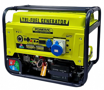 Электростанция гибрид. бенз/газ Powerac Eco+ Max PR11000 «Winter» 3 в 1 (10/11кВт,220В,бак 38л,ЭЛСТАРТ,МЕДЬ,бенз/проп-бутан/прир.газ, колеса,функ.АВР)