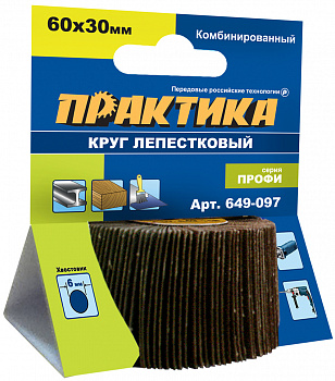 Круг лепестковый с оправкой ПРАКТИКА 60х30мм; комбинированный  хвостовик 6мм; Профи 649-097