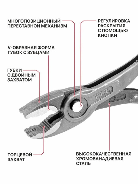 Клещи переставные с двойным захватом P.I.T. ADVANCE HPLP07-0200 (200мм, макс 65мм, CR-V, 5 позиций)