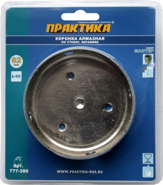 Коронка алм.Практика "Мастер"по стеклу и керамике 82мм блистер 777-390